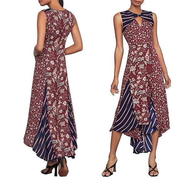 Bcbgmaxazria Sleeveless Mixed-Print Asymmetric Midi Maxi Dress Red Floral XS - Picture 1 of 9